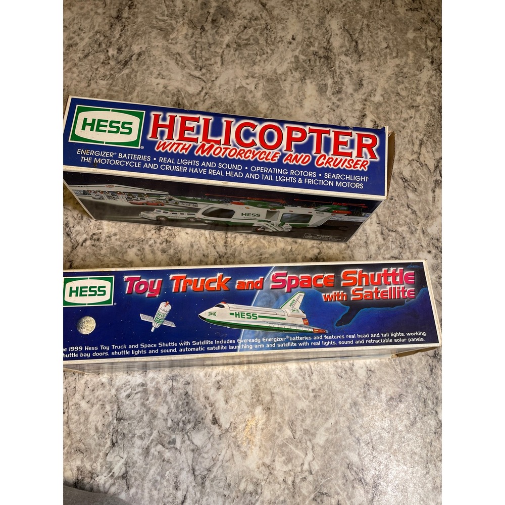 Hess Toy Truck Lot 1999 Space Shuttle Satellite 2001 Helicopter Motorcycle Boxed